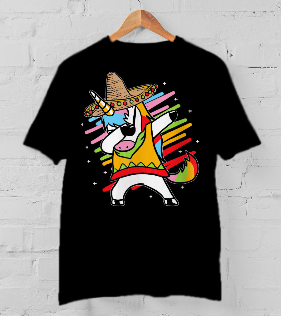 Dabbing Unicorn Cinco De Mayo Sombrero Rainbow Mexican Colors T-Shirt