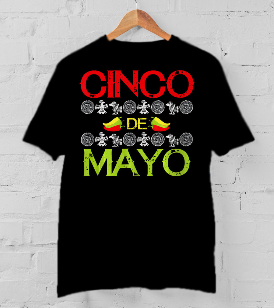 CINCO DE MAYO Mexican Festival Icons With Peppers T-Shirt