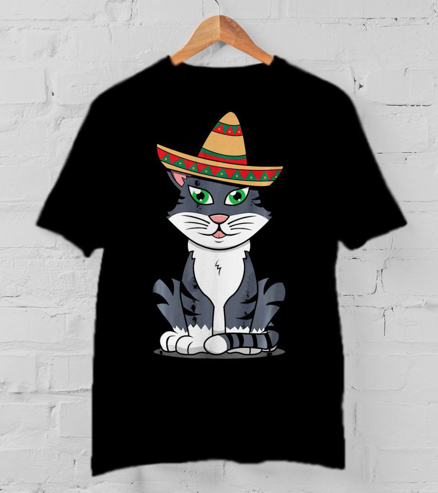 Cinco De Mayo Cat Happy With Sombrero T-Shirt