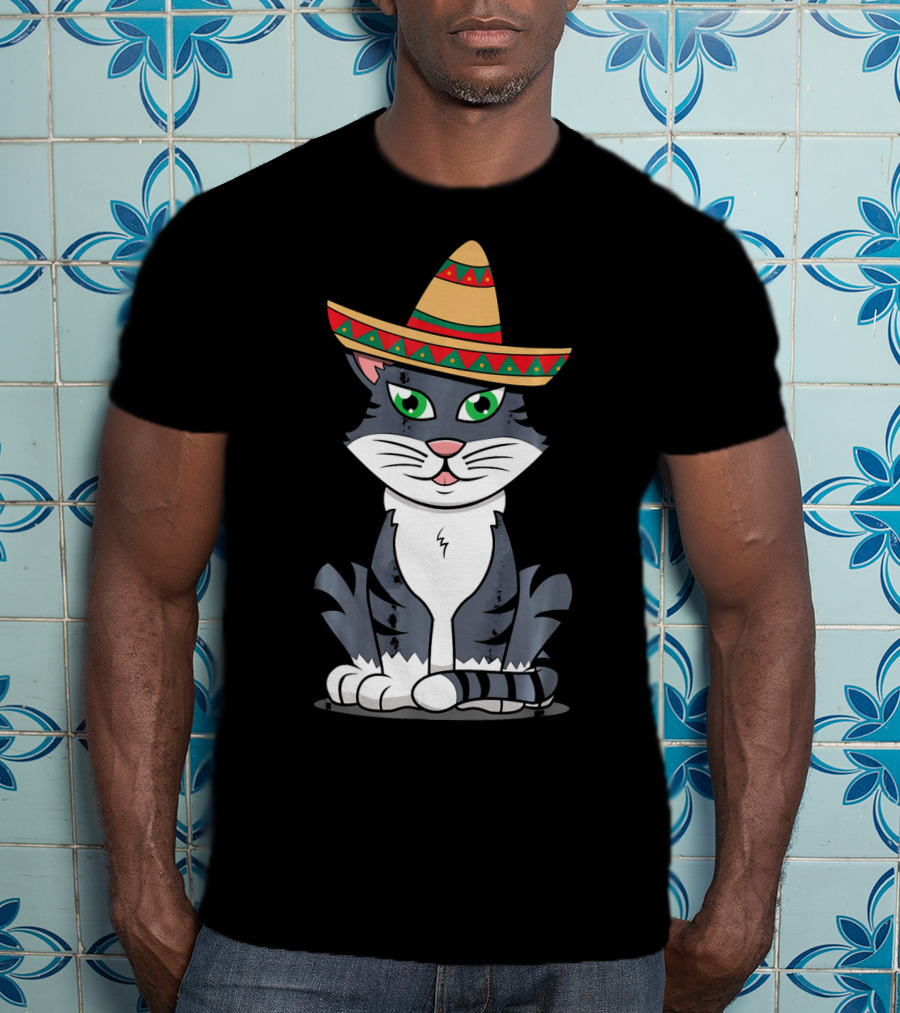Cinco De Mayo Cat Happy With Sombrero T-Shirt