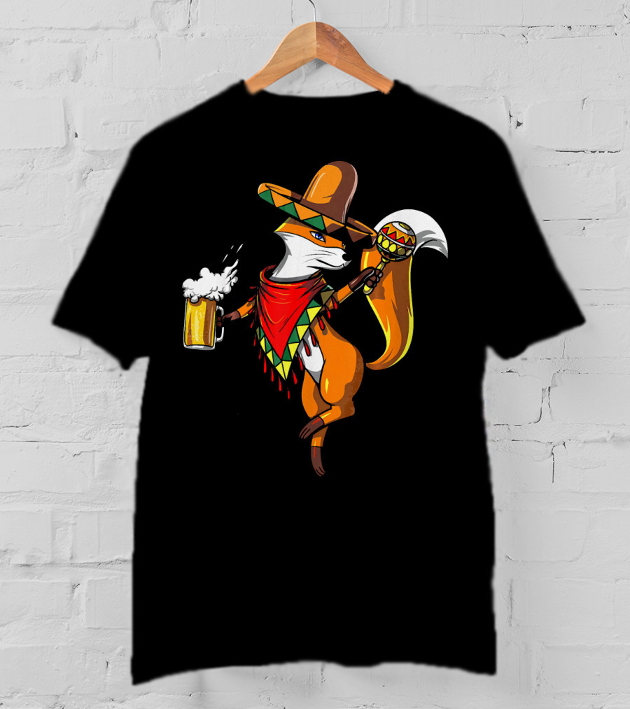 Fox Cinco De Mayo Sombrero Fiesta Beer Fox T-Shirt