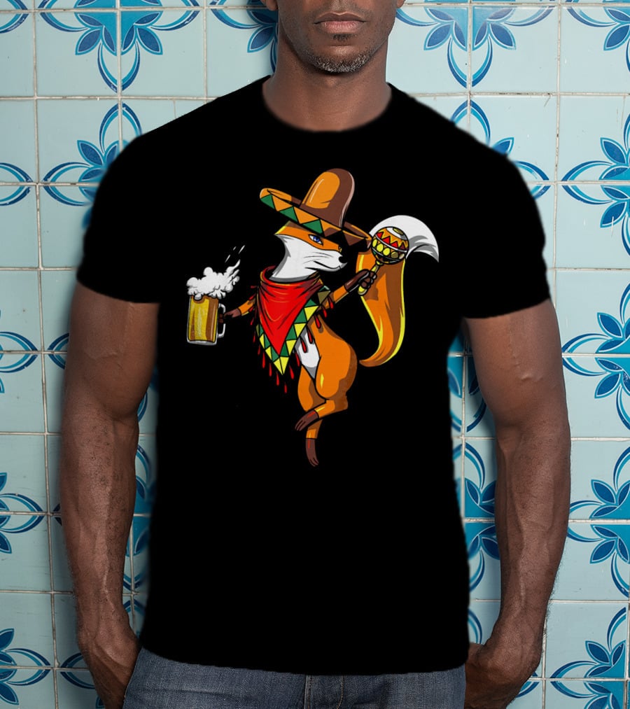 Fox Cinco De Mayo Sombrero Fiesta Beer Fox T-Shirt
