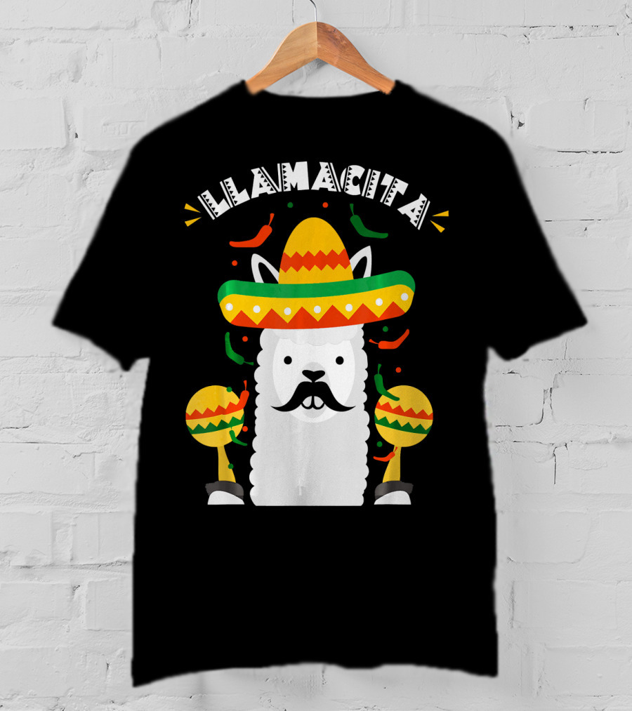 Llamacita Cinco De Mayo Party Llama Sombrero Maracas T-Shirt