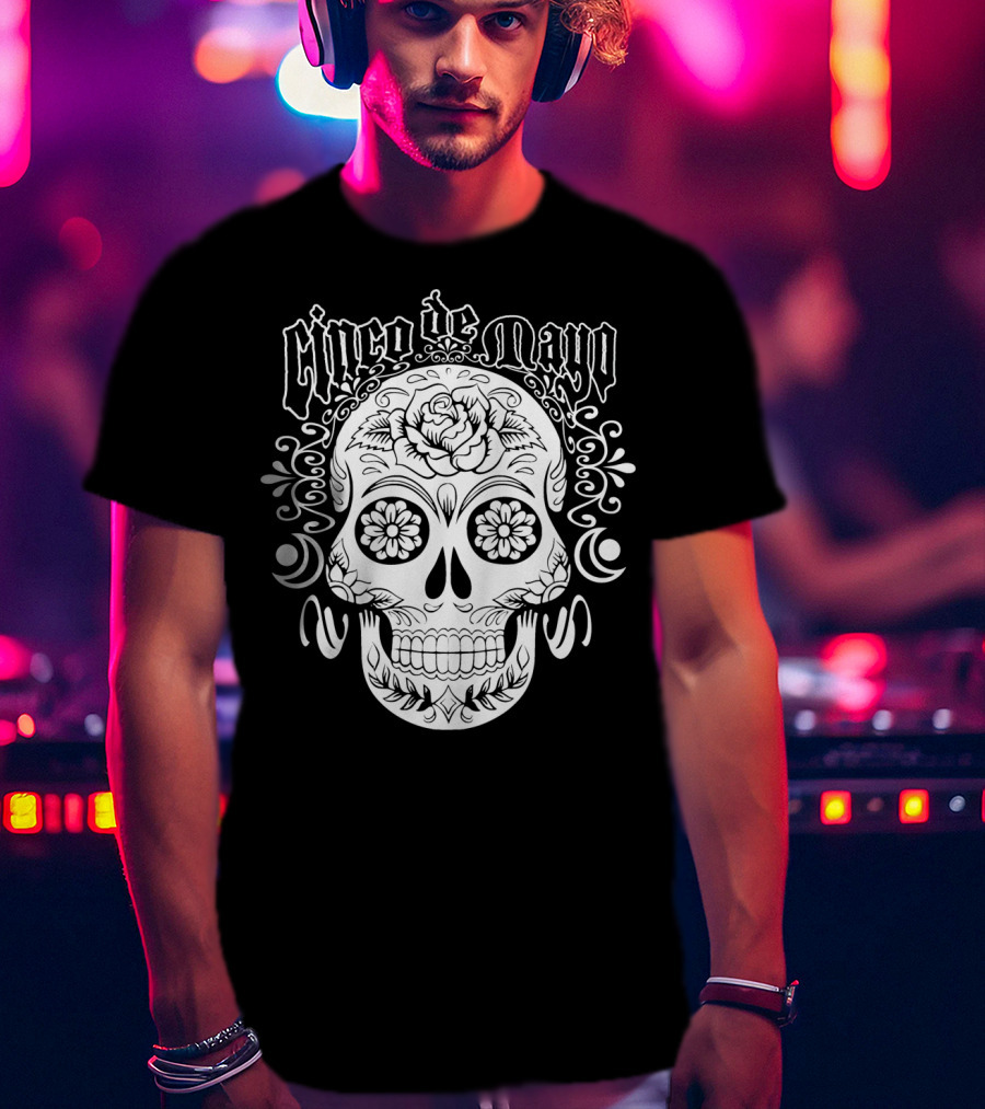 Cinco De Mayo Sugar Skull With Floral Decorations T-Shirt