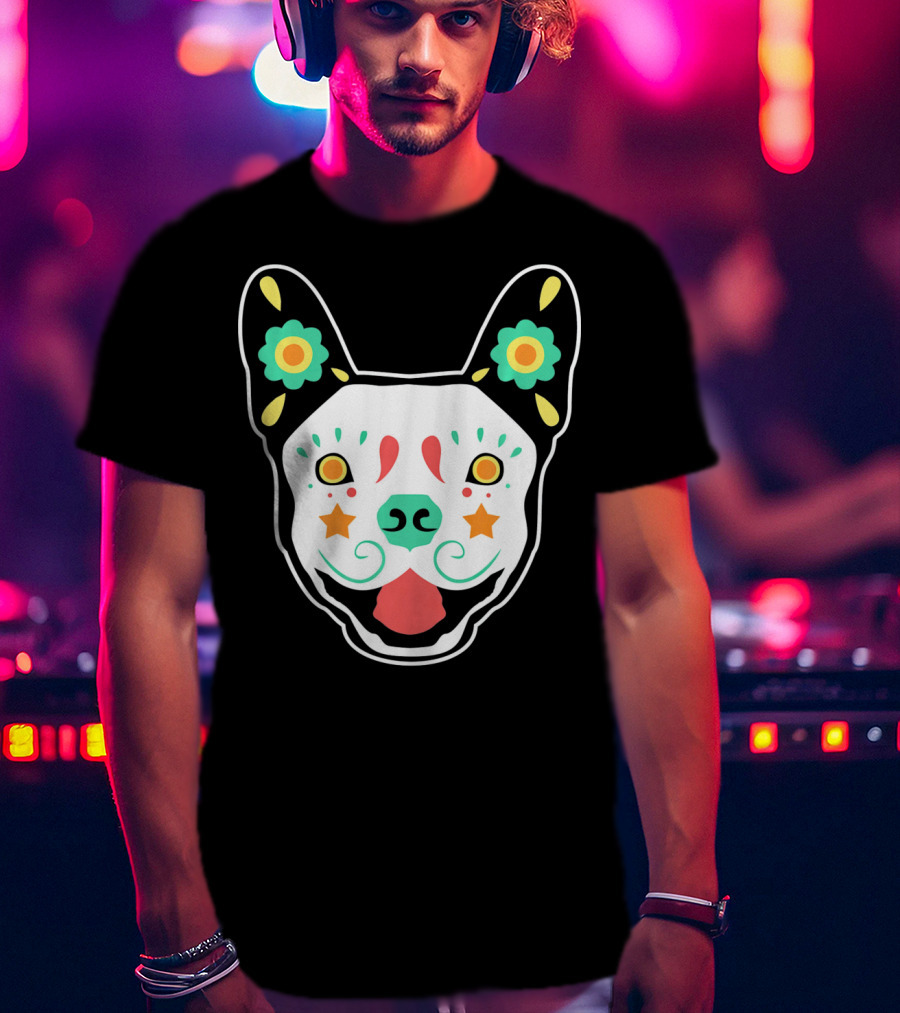 French Bulldog Sugar Skull Dia De Los Muertos T-Shirt