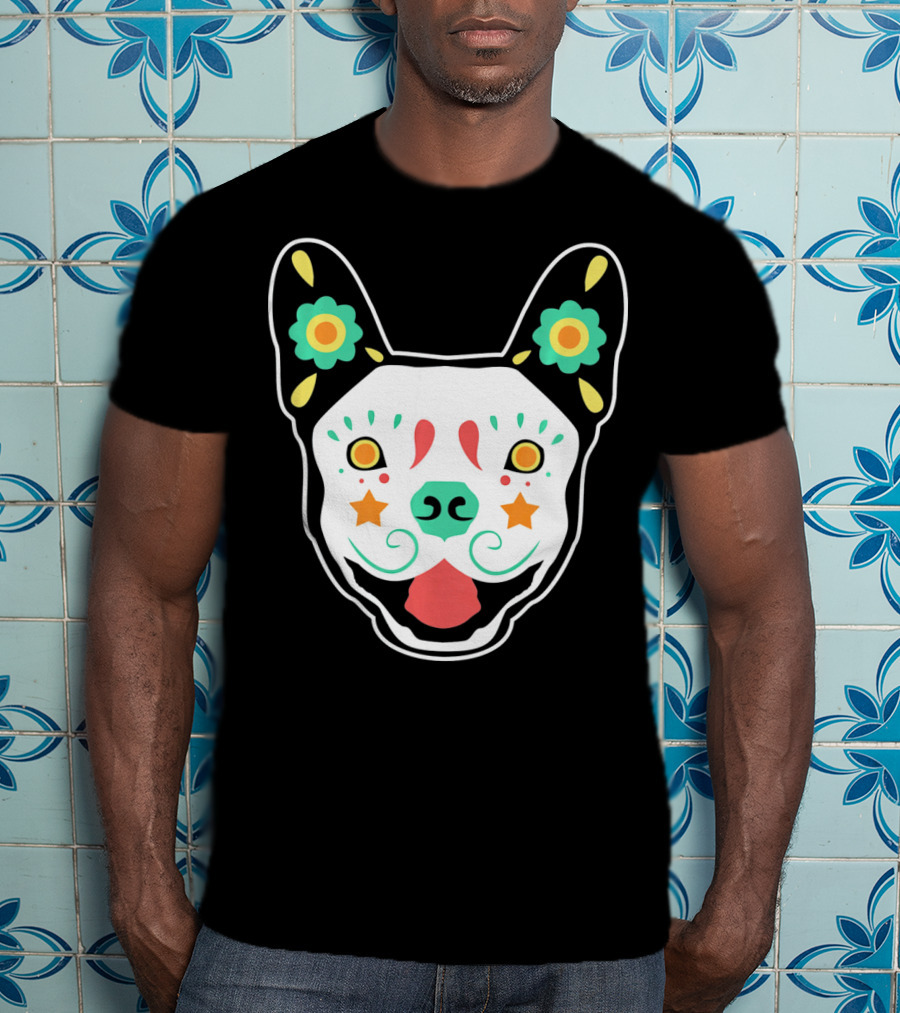 French Bulldog Sugar Skull Dia De Los Muertos T-Shirt