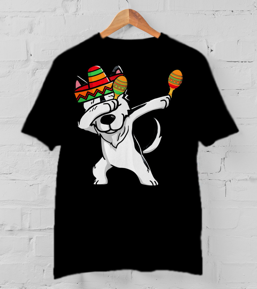 Dabbing Husky With Sombrero And Maracas Funny Cinco De Mayo T-Shirt