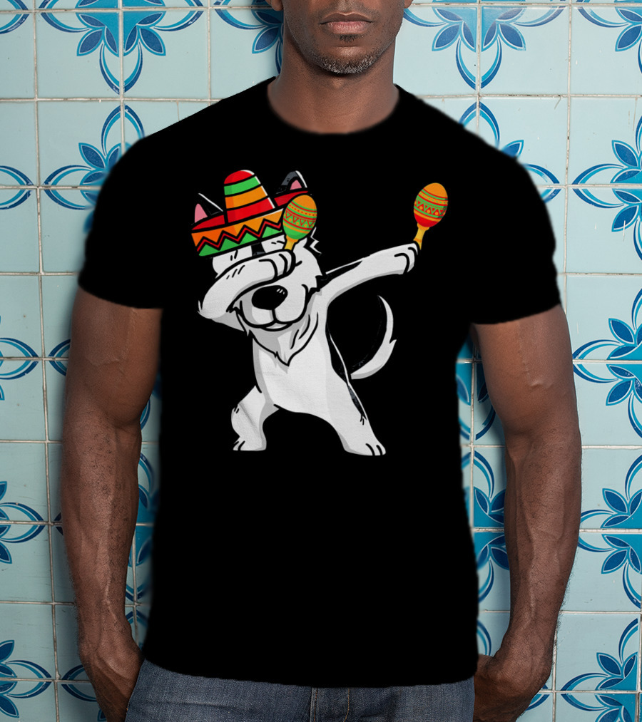 Dabbing Husky With Sombrero And Maracas Funny Cinco De Mayo T-Shirt