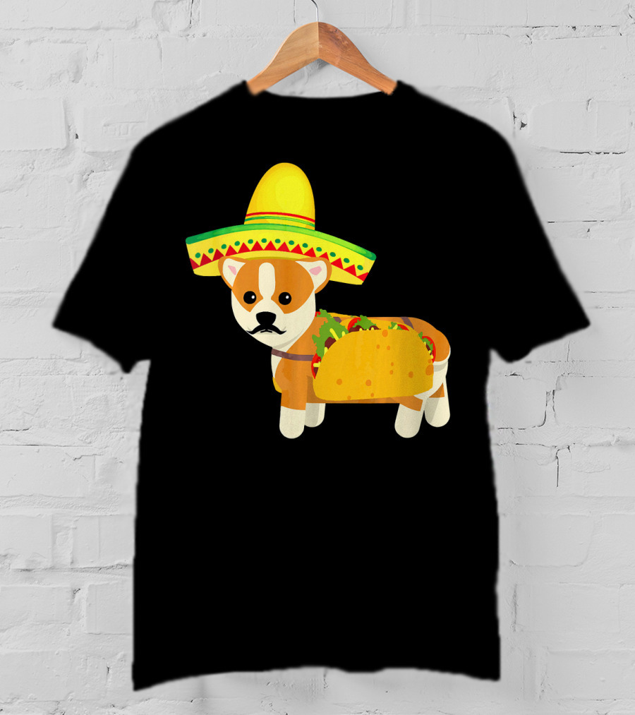 Funny Mexican Corgi In Sombrero Taco Cinco De Mayo T-Shirt