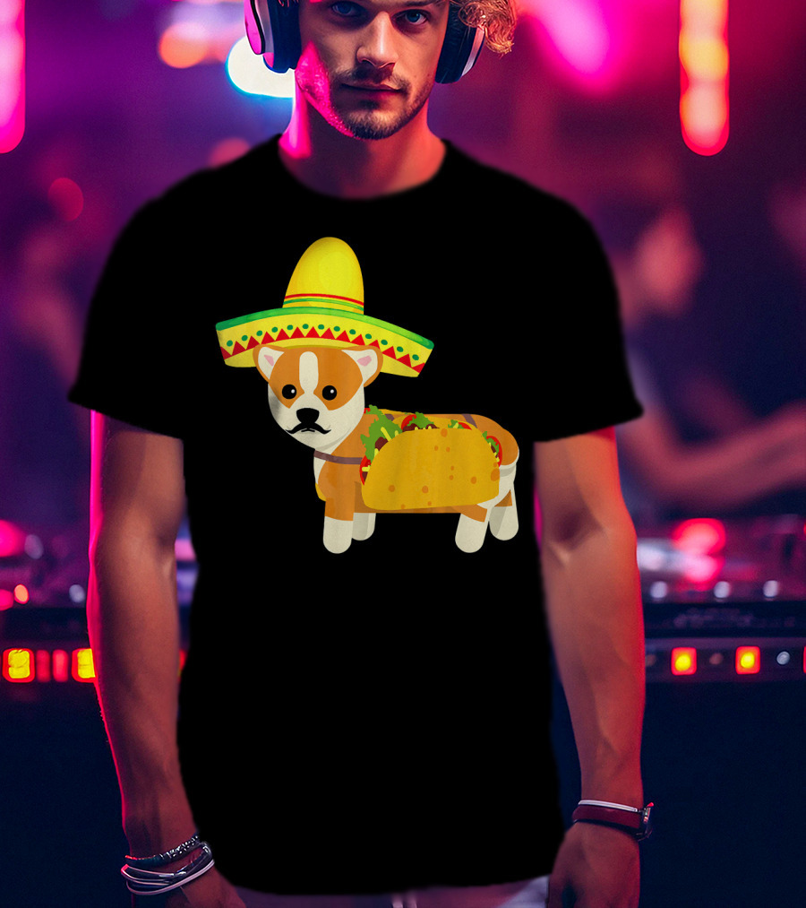 Funny Mexican Corgi In Sombrero Taco Cinco De Mayo T-Shirt