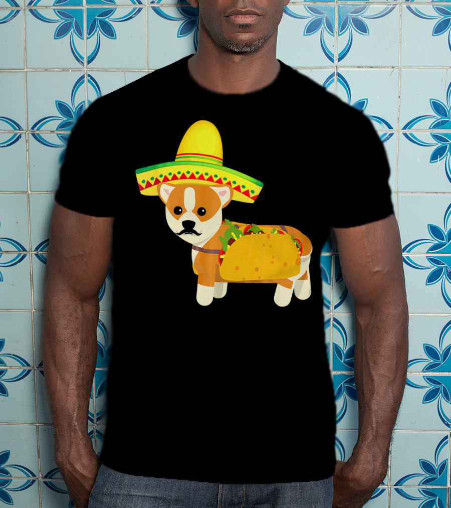 Funny Mexican Corgi In Sombrero Taco Cinco De Mayo T-Shirt