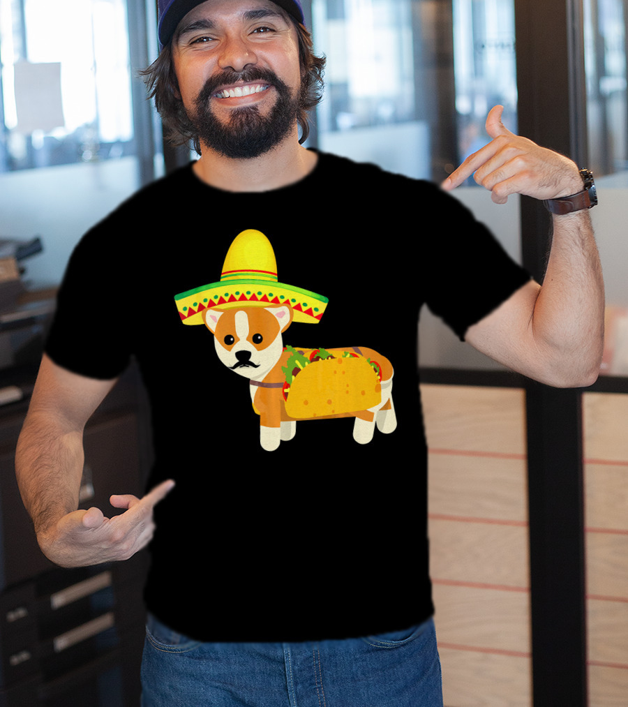 Funny Mexican Corgi In Sombrero Taco Cinco De Mayo T-Shirt
