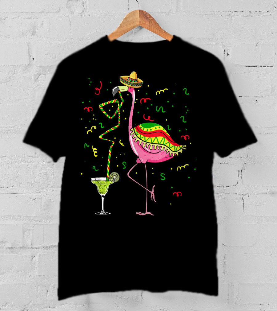 Cinco De Mayo Pink Flamingo Sombrero Margarita T-Shirt