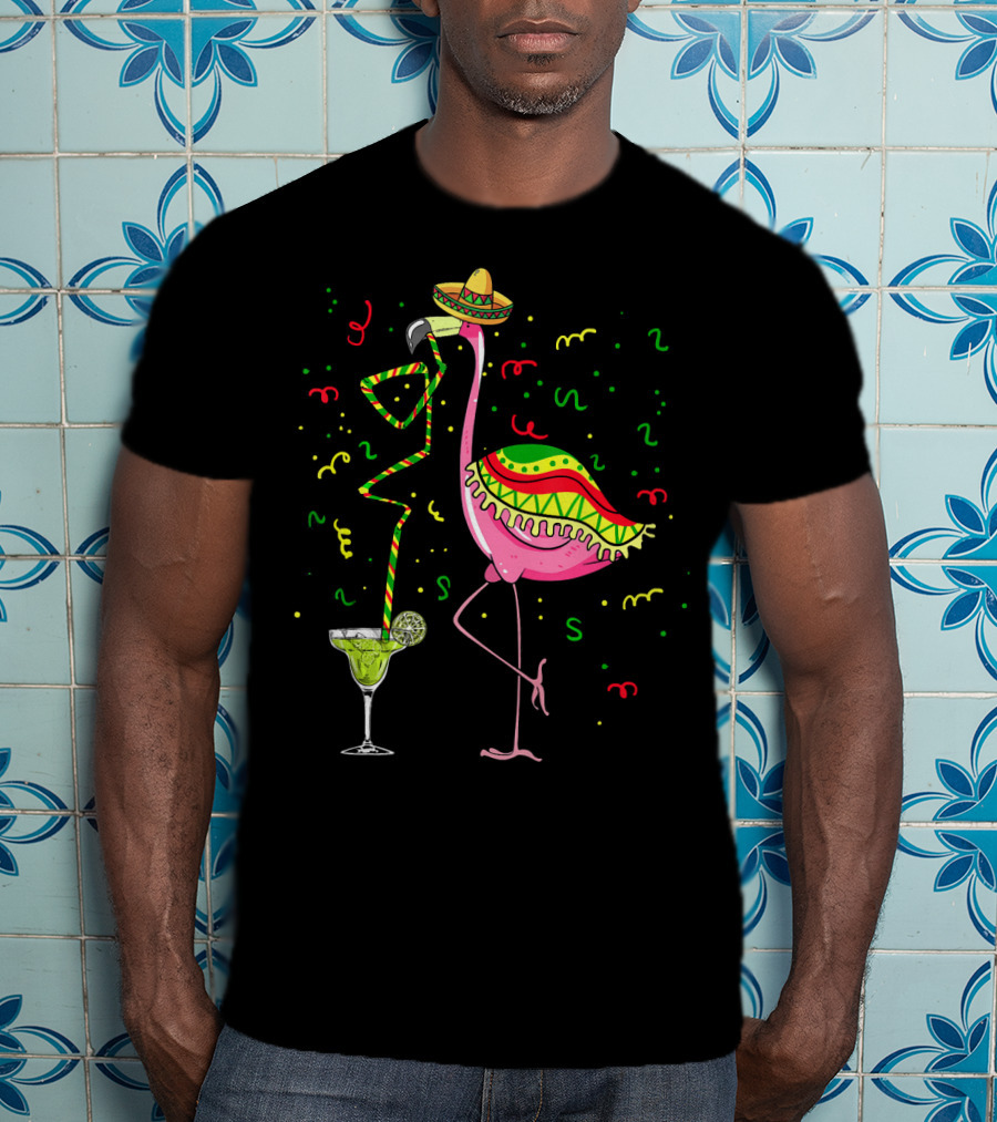 Cinco De Mayo Pink Flamingo Sombrero Margarita T-Shirt