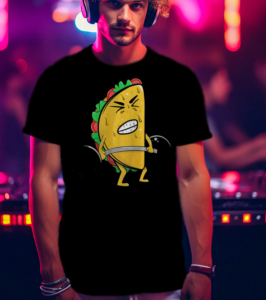 Funny Spanish Weightlifting Taco With Determined Expression T-Shirt