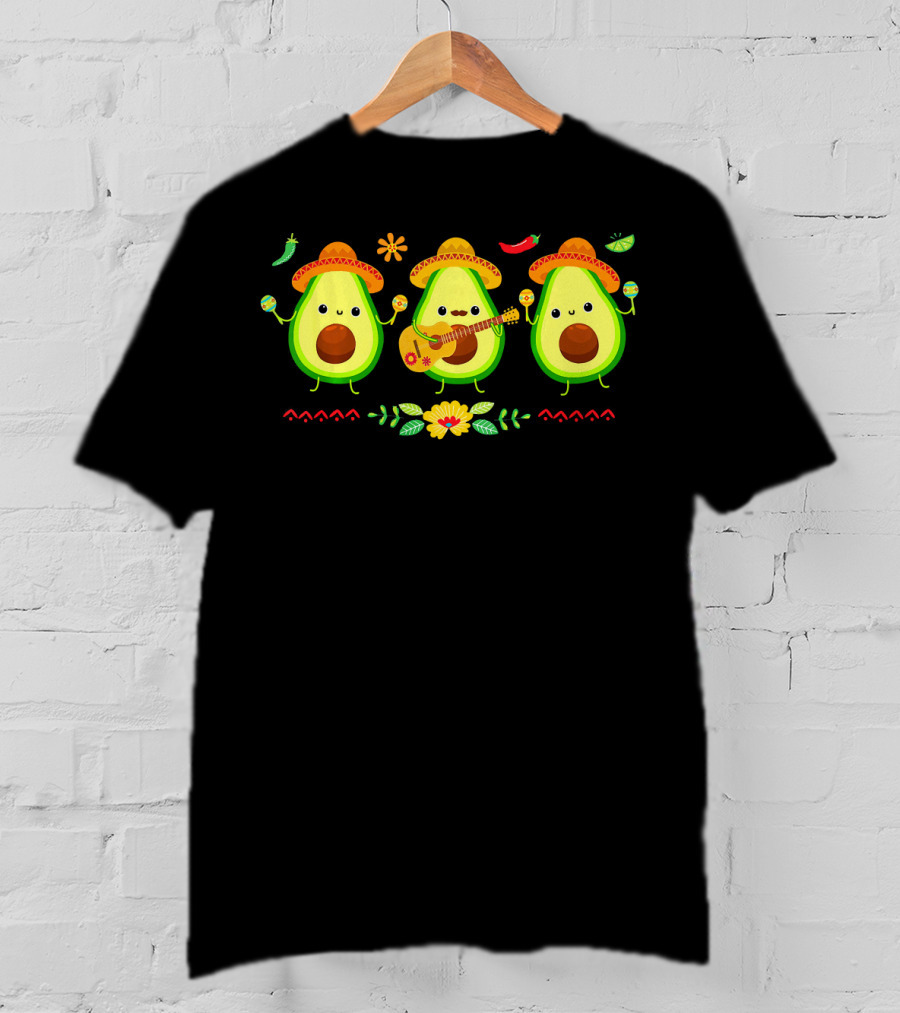 Cinco De Mayo Avocado Trio With Sombreros And Maracas T-Shirt