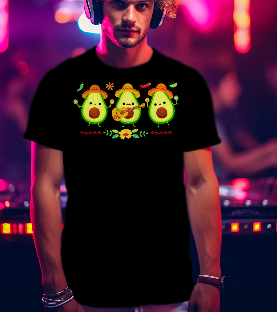 Cinco De Mayo Avocado Trio With Sombreros And Maracas T-Shirt