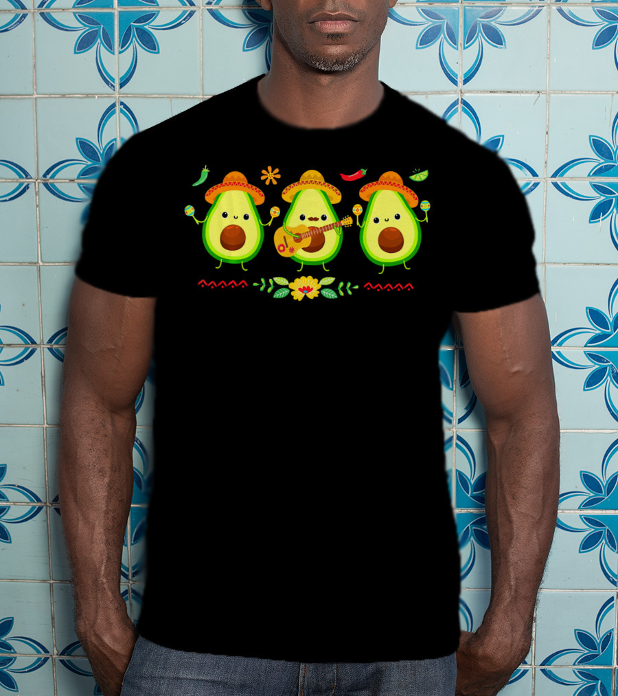 Cinco De Mayo Avocado Trio With Sombreros And Maracas T-Shirt