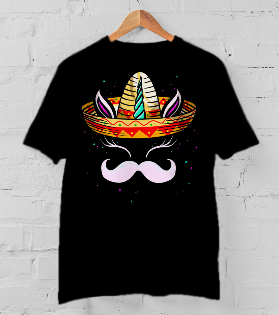 Cinco De Mayo Sombrero Unicorn Face Fantasy Anim T-Shirt