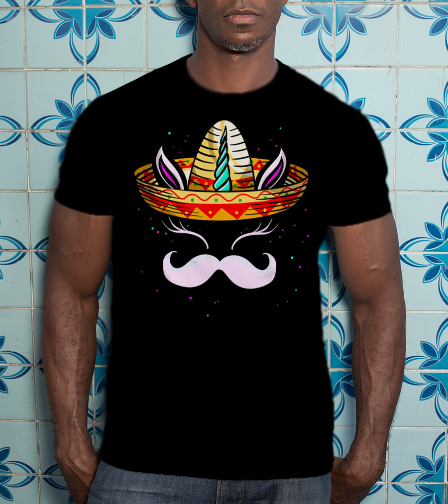 Cinco De Mayo Sombrero Unicorn Face Fantasy Anim T-Shirt
