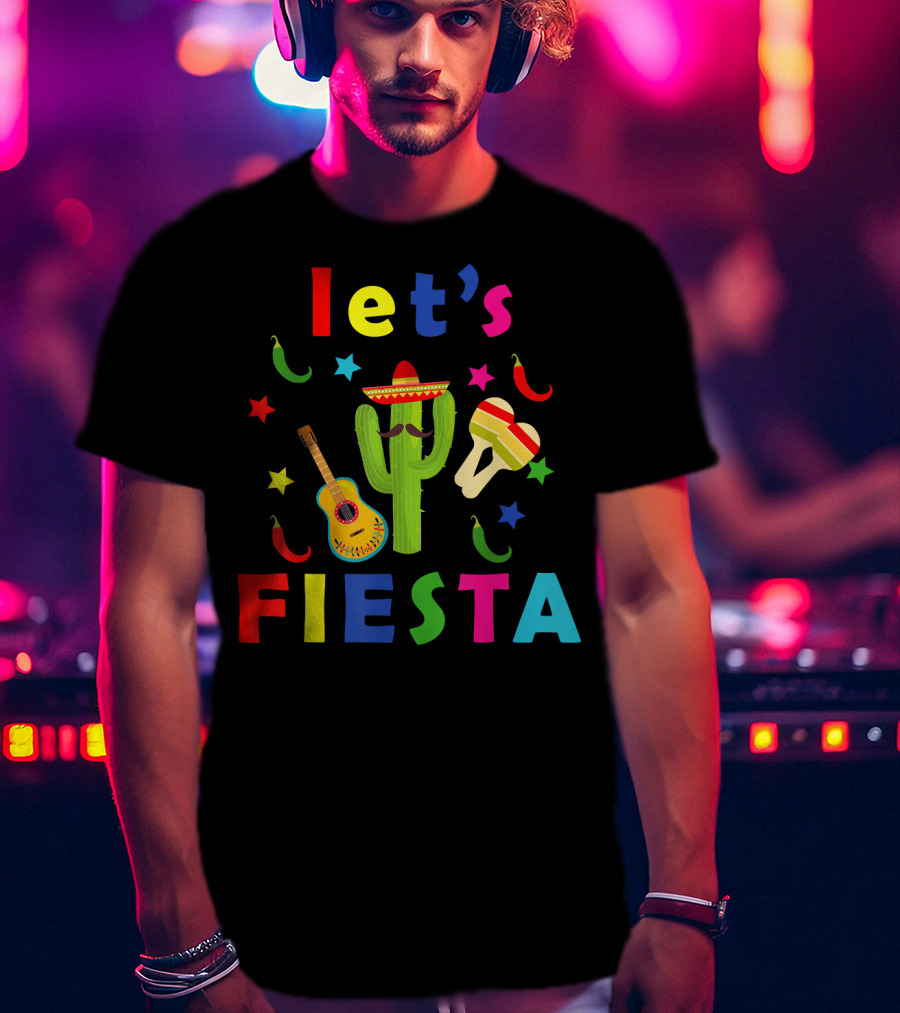 Let's Fiesta Mexican Guitar Cactus Cinco De T-Shirt