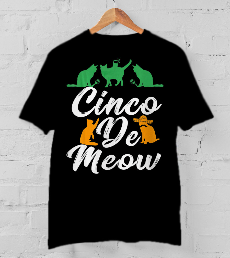 Cinco De Meow Fun Cat Celebration With Mexican Hat T-Shirt