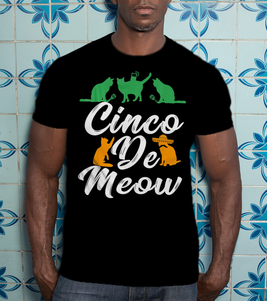 Cinco De Meow Fun Cat Celebration With Mexican Hat T-Shirt