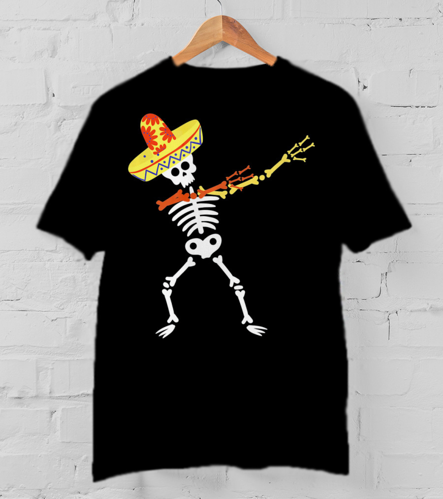 Cinco De Mayo Sombrero Dabbing Skeleton Skull T-Shirt