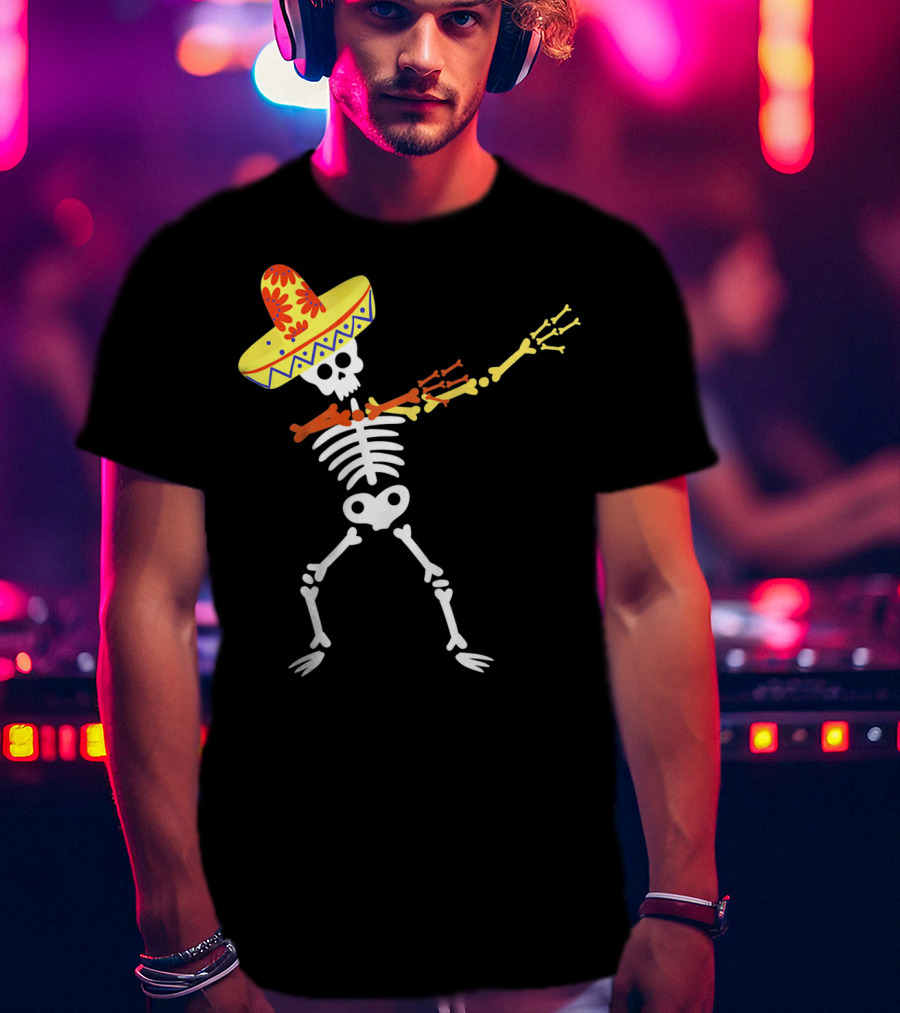 Cinco De Mayo Sombrero Dabbing Skeleton Skull T-Shirt
