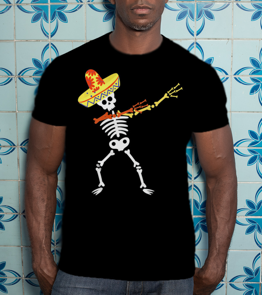 Cinco De Mayo Sombrero Dabbing Skeleton Skull T-Shirt