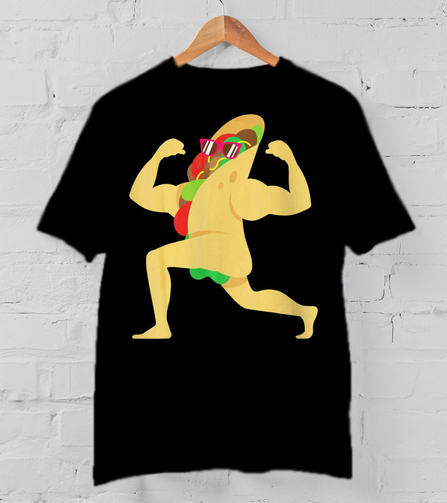 Muscle Beach Taco Funny Mexican Cinco De Mayo Flexing Bodybuilder T-Shirt