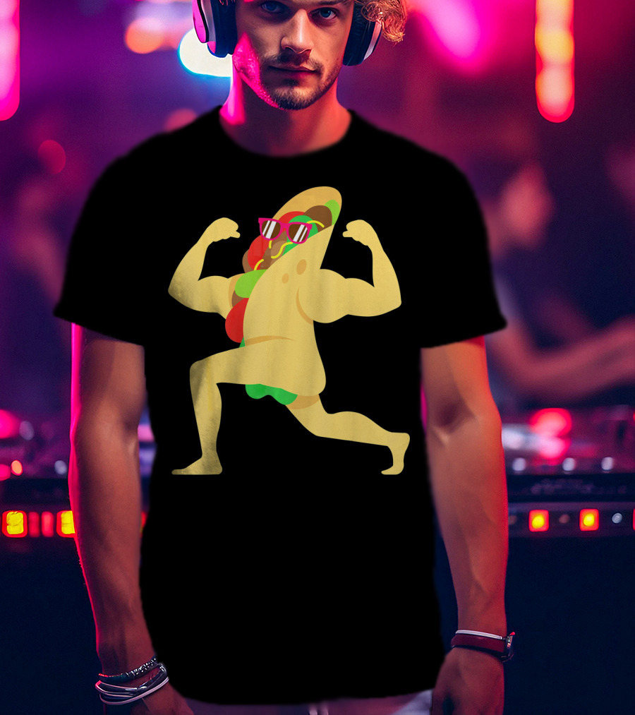 Muscle Beach Taco Funny Mexican Cinco De Mayo Flexing Bodybuilder T-Shirt