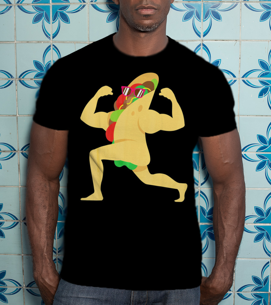 Muscle Beach Taco Funny Mexican Cinco De Mayo Flexing Bodybuilder T-Shirt