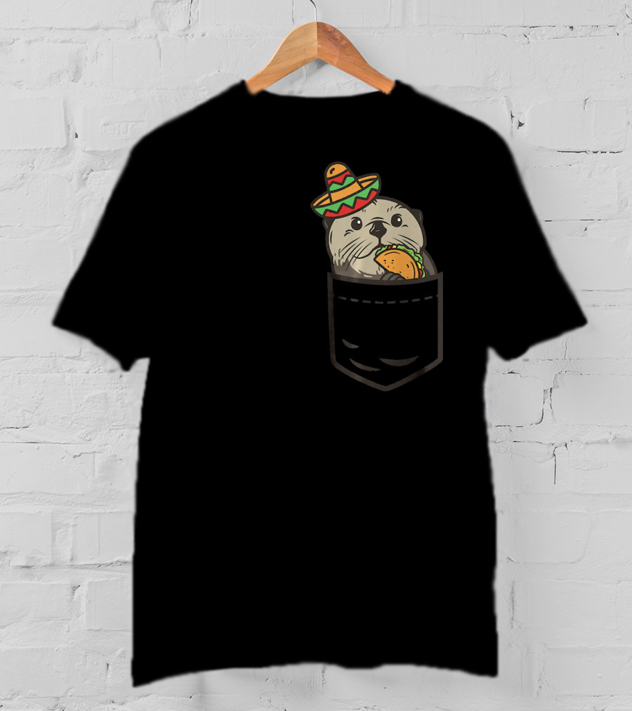 Cute Pocket Otter Sombrero Taco Cinco De Mayo T-Shirt