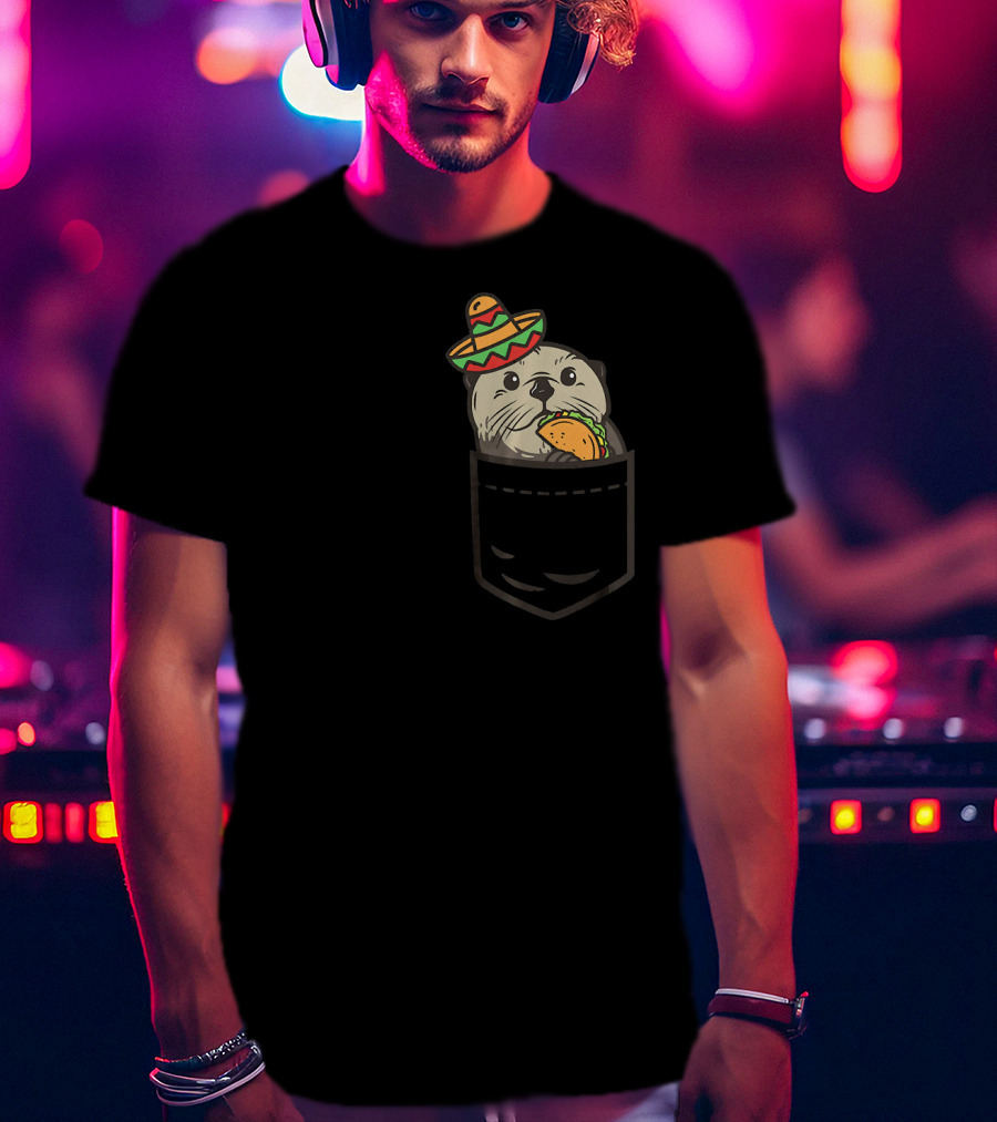 Cute Pocket Otter Sombrero Taco Cinco De Mayo T-Shirt