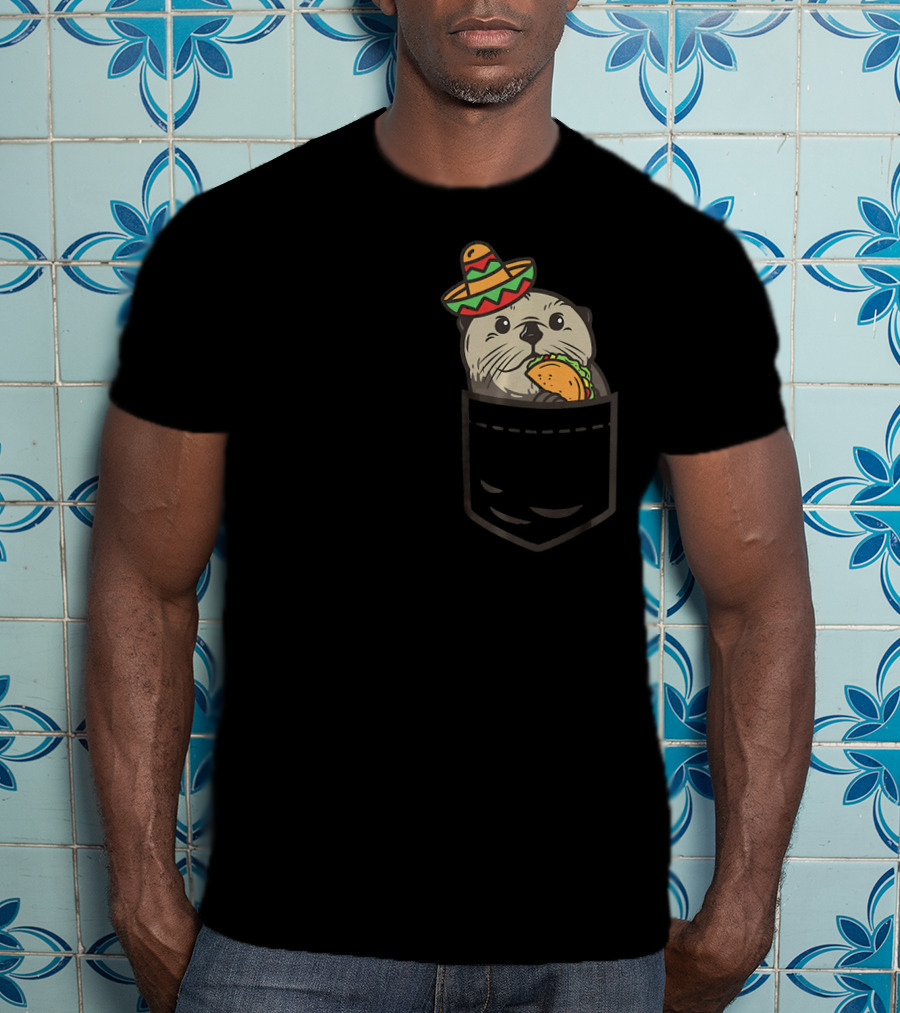 Cute Pocket Otter Sombrero Taco Cinco De Mayo T-Shirt