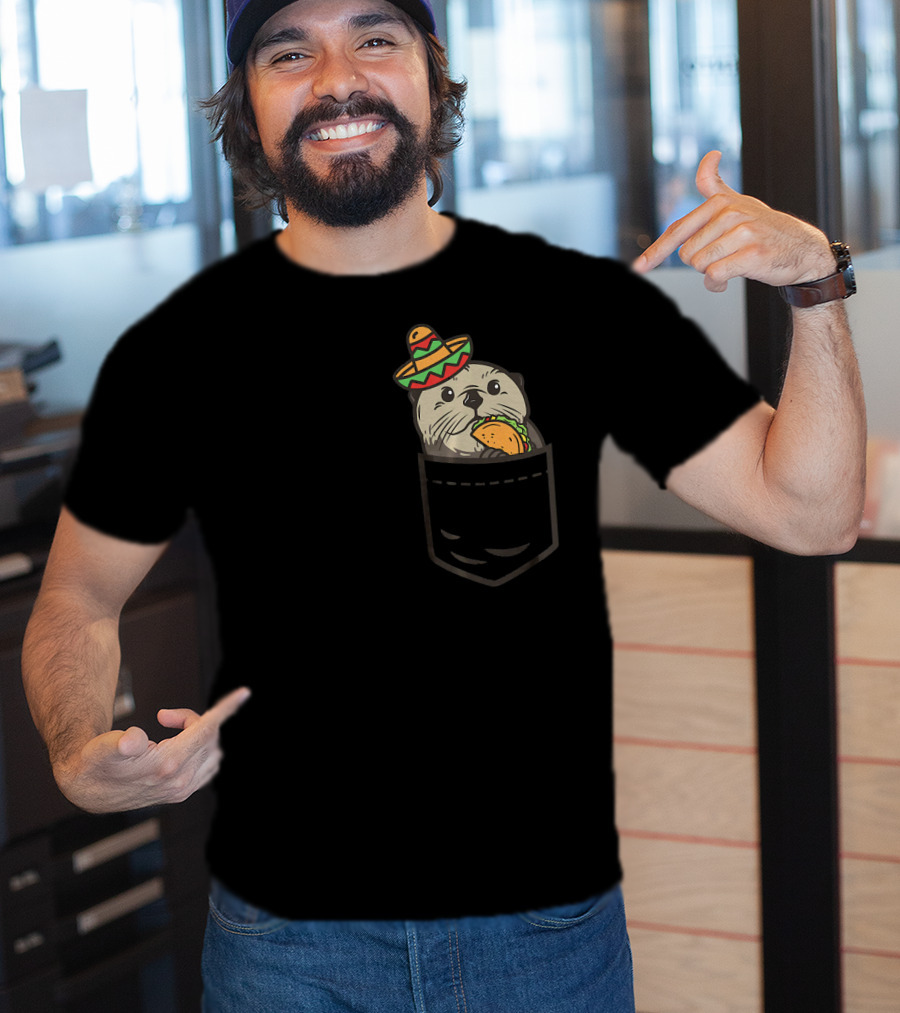Cute Pocket Otter Sombrero Taco Cinco De Mayo T-Shirt