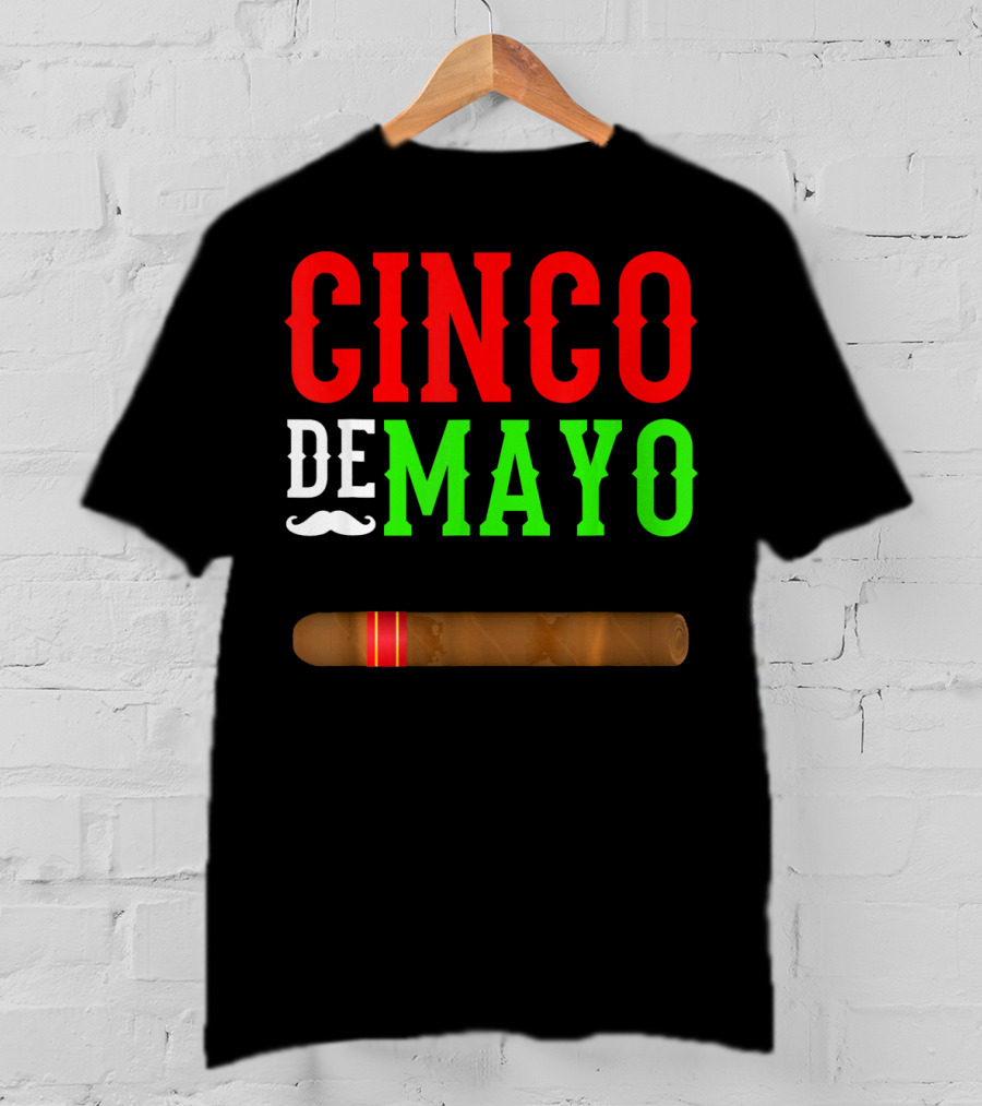 Cinco De Mayo Cigar With Mustache Graphic Funny Mexico T-Shirt