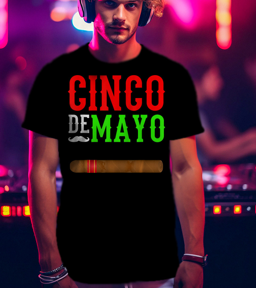 Cinco De Mayo Cigar With Mustache Graphic Funny Mexico T-Shirt