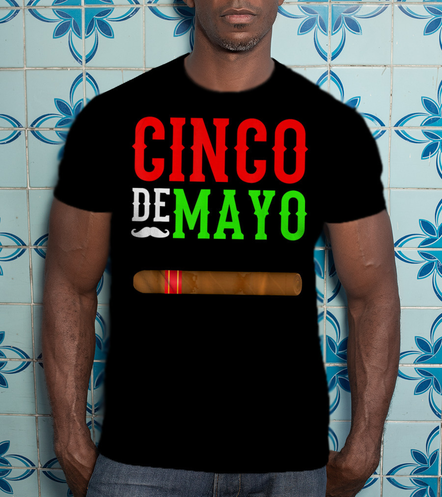 Cinco De Mayo Cigar With Mustache Graphic Funny Mexico T-Shirt