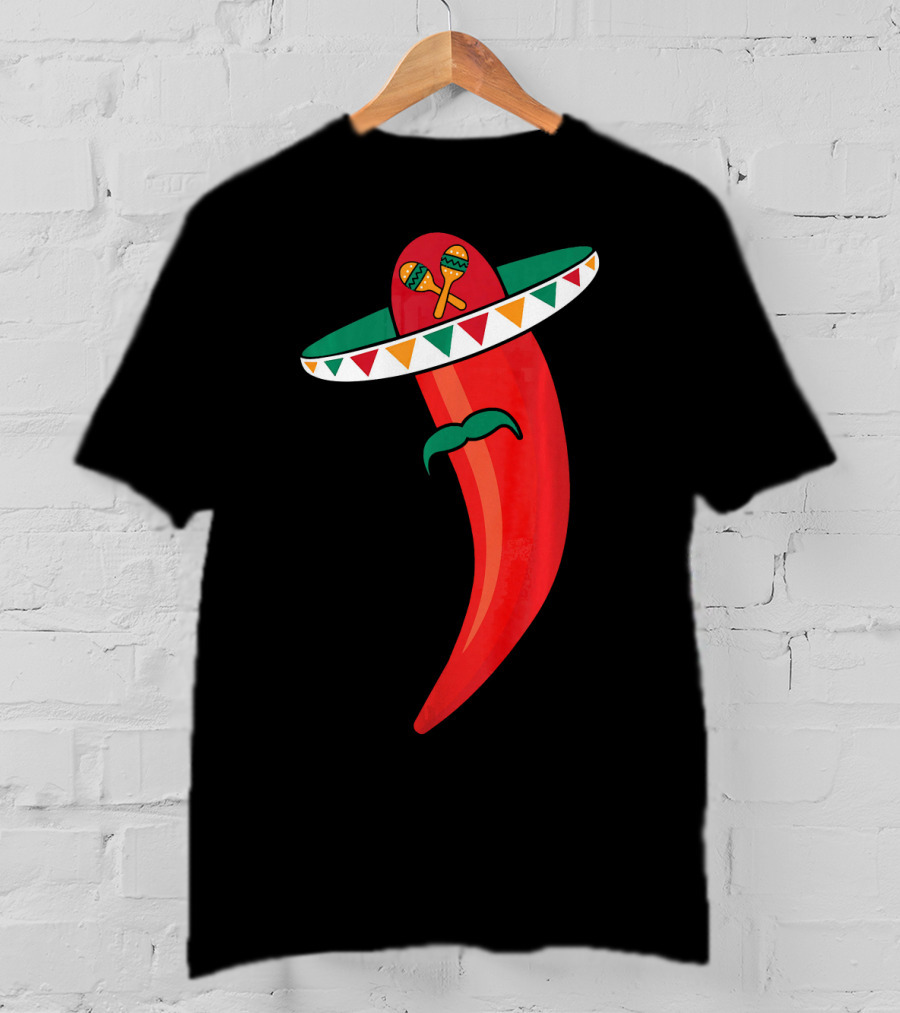 Sombrero Mustache Chili Pepper With Maracas T-Shirt
