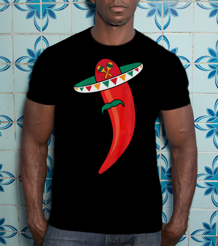 Sombrero Mustache Chili Pepper With Maracas T-Shirt