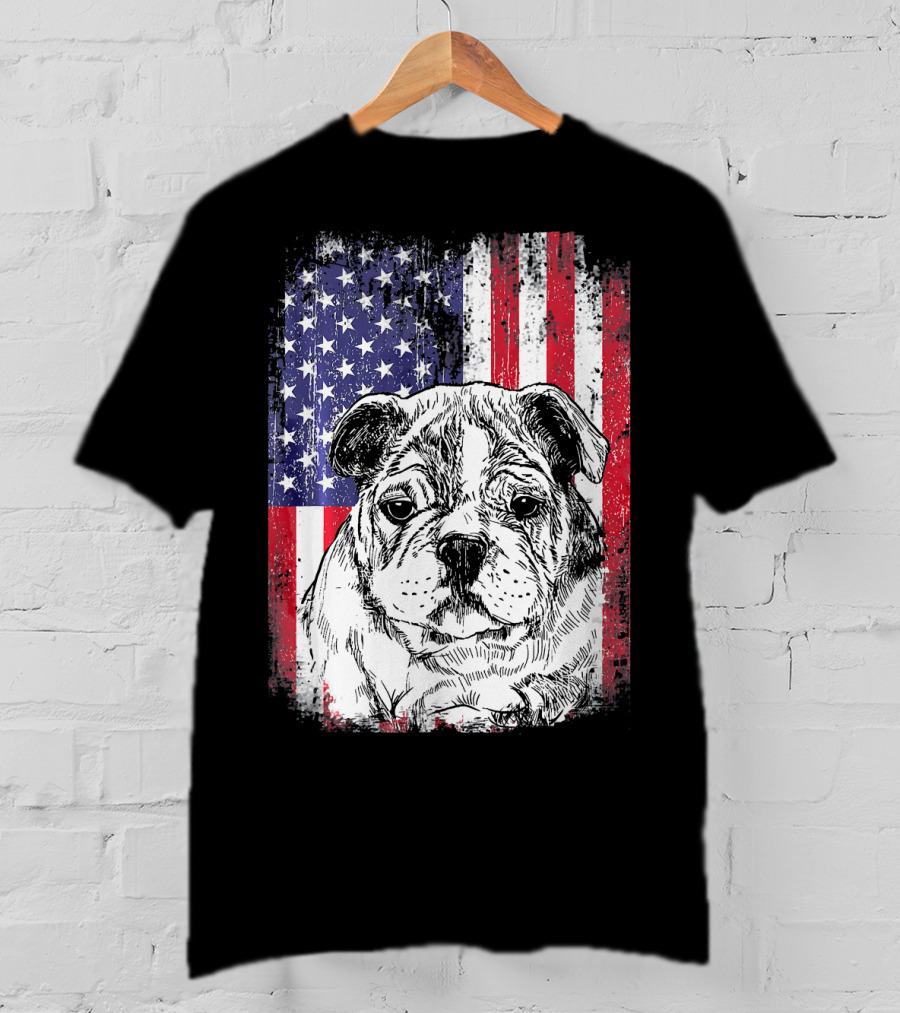 Patriotic American Flag Bulldog T-Shirt