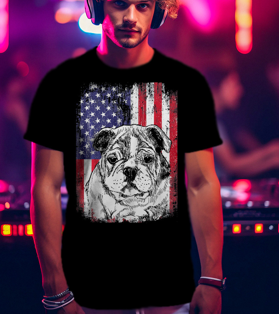 Patriotic American Flag Bulldog T-Shirt