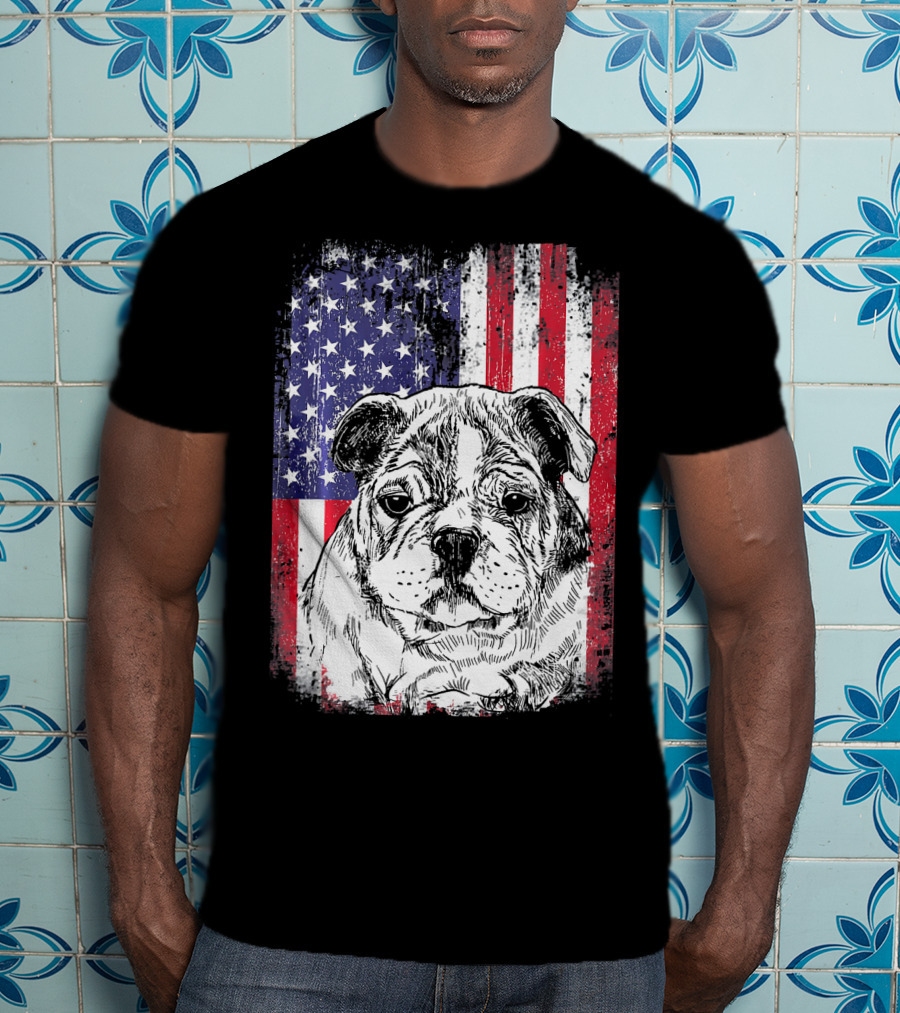 Patriotic American Flag Bulldog T-Shirt