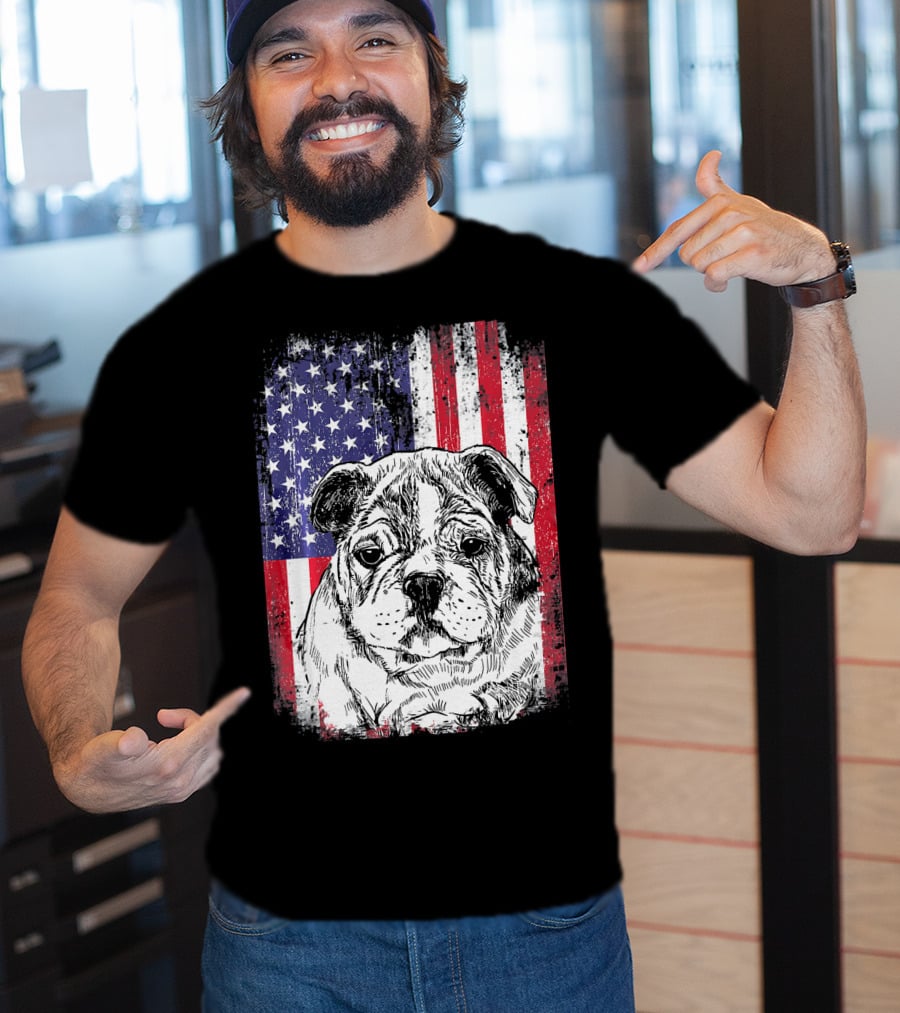 Patriotic American Flag Bulldog T-Shirt