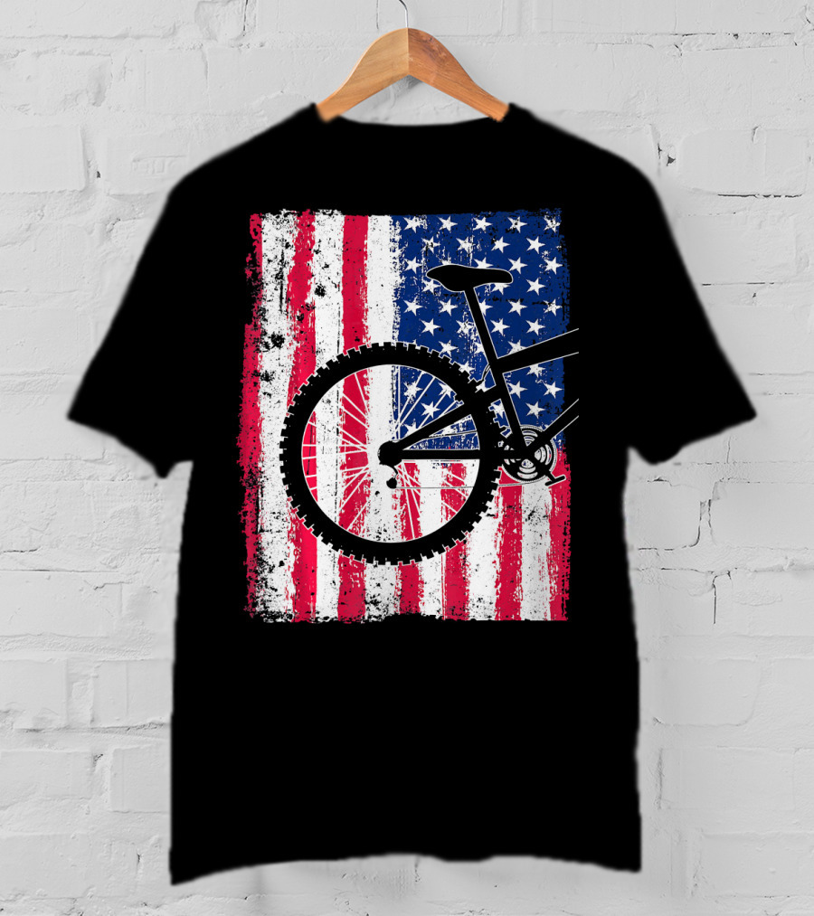Mountain Bike Cycling American Flag Bicycle USA T-Shirt