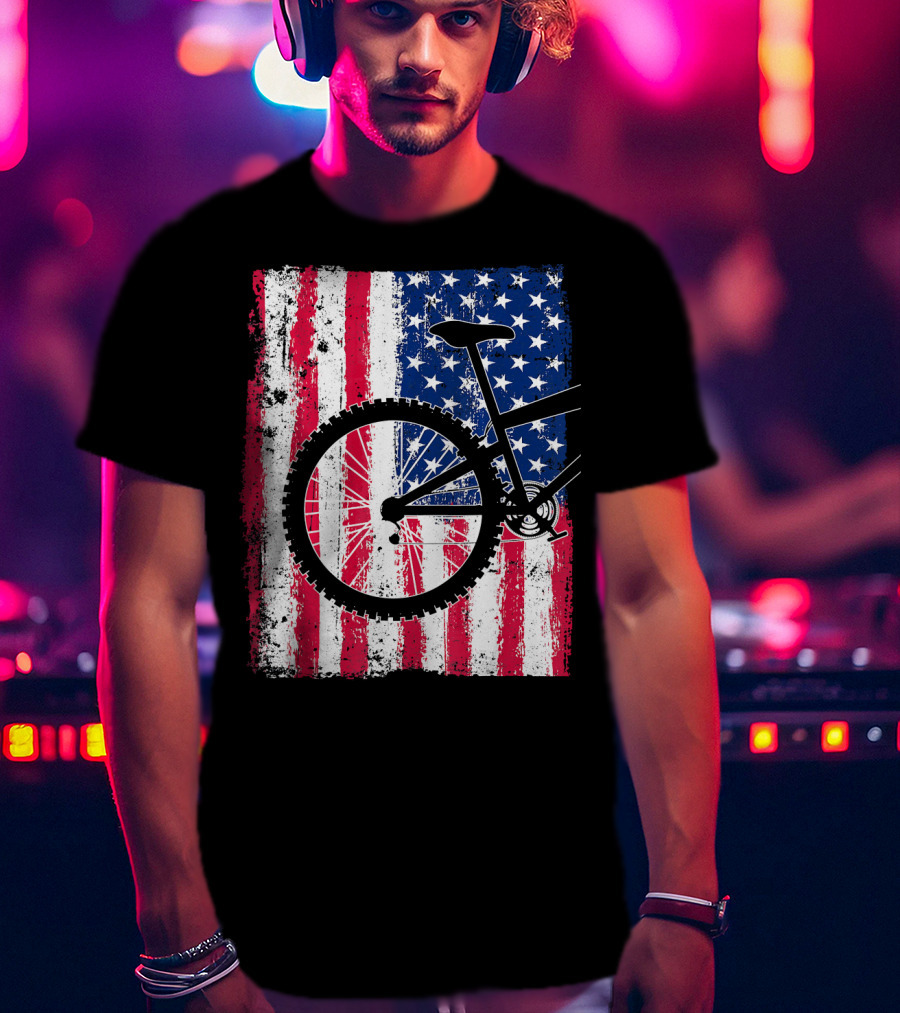 Mountain Bike Cycling American Flag Bicycle USA T-Shirt