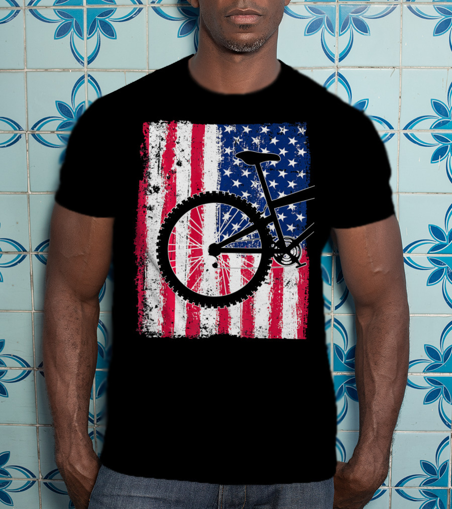 Mountain Bike Cycling American Flag Bicycle USA T-Shirt