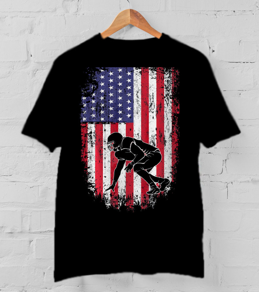 Football Lineman American Flag Vintage Grunge T-Shirt